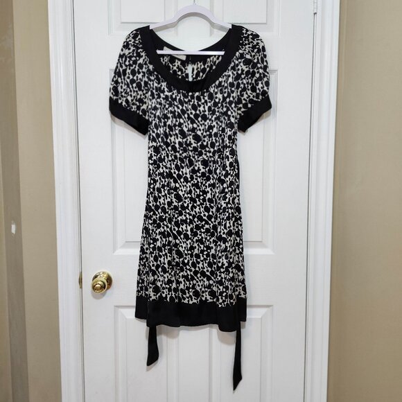 Zara Women's Short Sleeve Flowy Silk Summer Short Dress ~ Black and White ~ Sz L - Picture 1 of 7